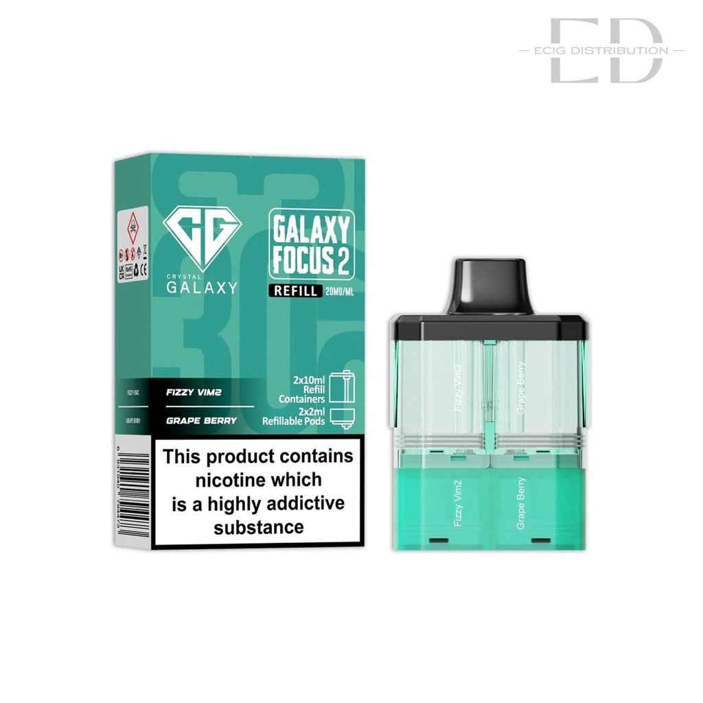 Crystal Galaxy Focus 2 30K Refillable Pod - Fizzy Vim2 / Grape Berry 20MG