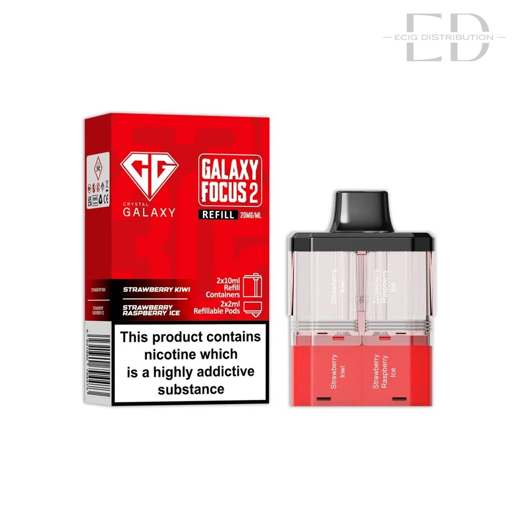 Crystal Galaxy Focus 2 30K Refillable Pod - Strawberry Kiwi / Strawberry Raspberry Ice 20MG