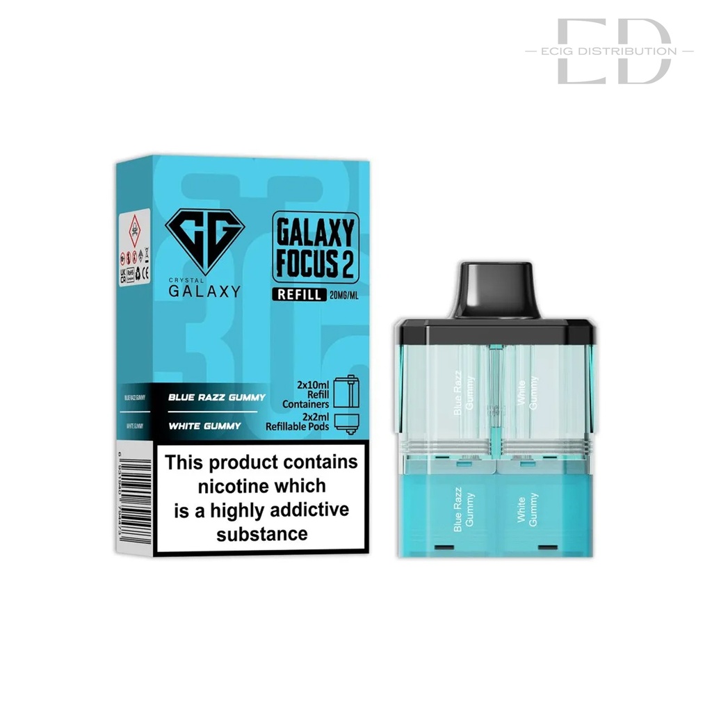 Crystal Galaxy Focus 2 30K Refillable Pod - Blue Razz Gummy / White Gummy 20MG