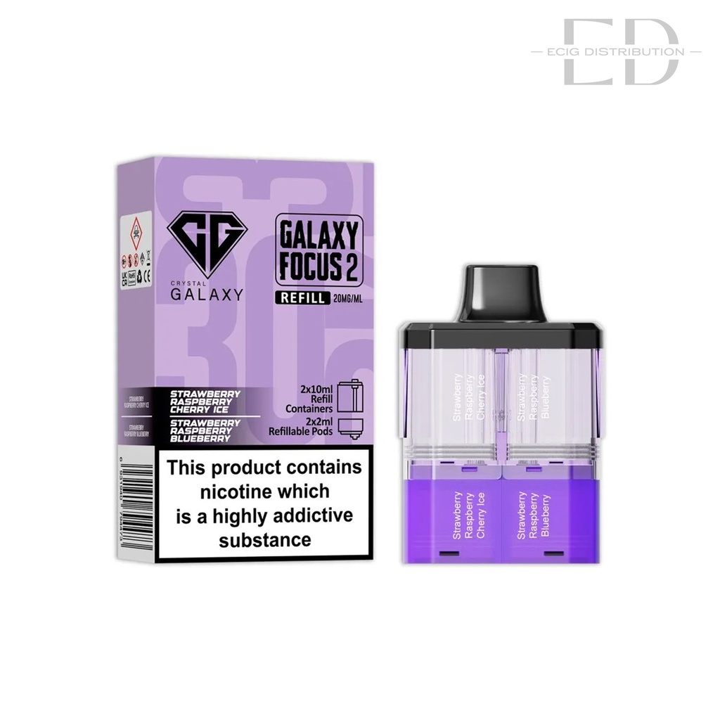 Crystal Galaxy Focus 2 30K Refillable Pod - Strawberry Raspberry Cherry Ice / Strawberry Raspberry Blueberry 20MG